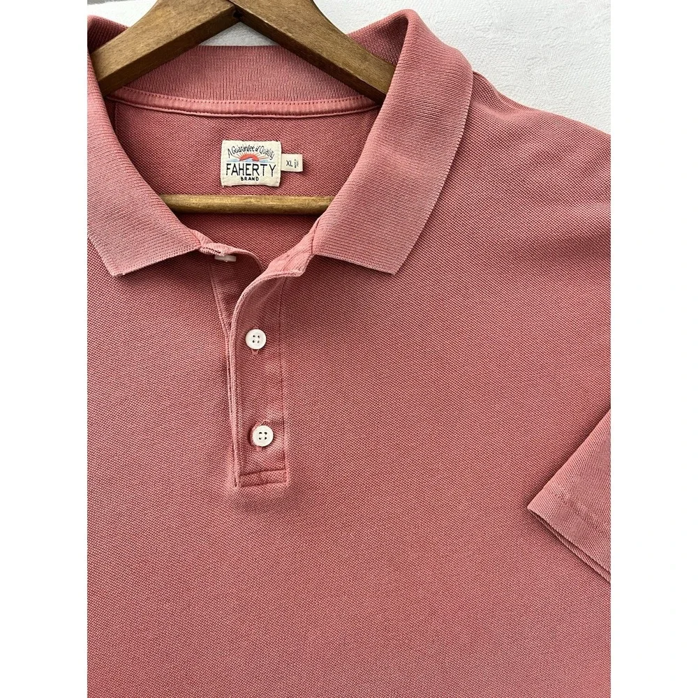 Faherty Polo Shirt Mens XL Pink Pique Cotton Short Sleeve Blush Coastal